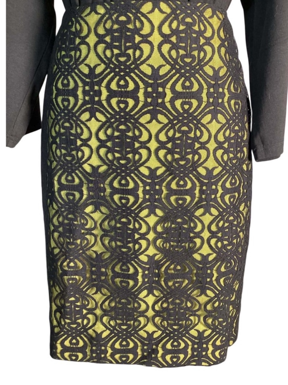 Coldwater Creek Lace Overlay Pencil Skirt Chartreuse Black Size 12